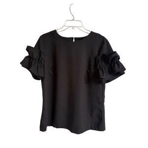 Banana Republic Womens Black Ruffle Short Sleeve Blouse Size M Office Classic